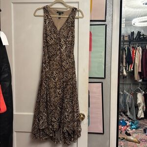 Lauren Ralph Lauren Georgette Animal Print Handkerchief Hem Midi Dress Womens 2